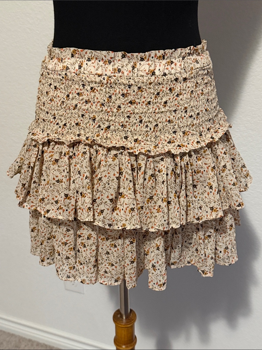 RESET Smocked Tiered Floral Mini Skirt - Cream